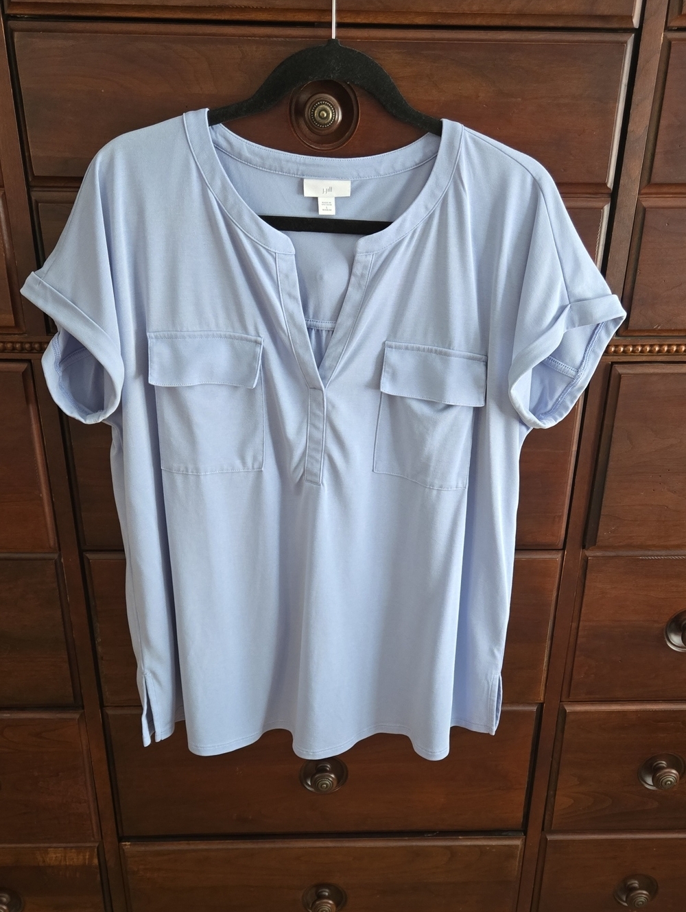 J.Jill Light Blue Women's Short Sleeve Henley Top. Size L Like New!